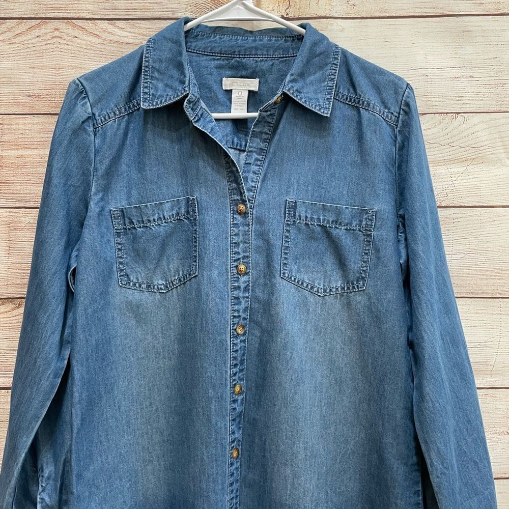 CHICOS CHAMBRAY TUNIC IN BLUE - Picture 2 of 5